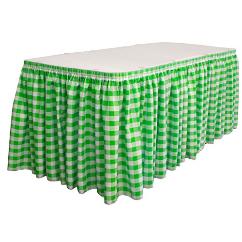 LA Linen Checkered Table Skirt Übergroßer Karierter Tischrock mit 15 L-Clips, 76,2 x 73,7 cm, Limettengrün, Polyester, Weiß und Limette, 30' x 29" von LA Linen