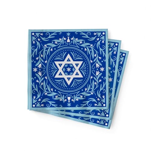 La Maga Dekorative Papierservietten, Passover Dekorationen, Purim, Cocktail-Servietten für jüdische Feiertage, Happy Passover, Shabbat, Bar Mitzvah Dekorationen, Partyzubehör, Einweg, 50 Stück von LA MAGA