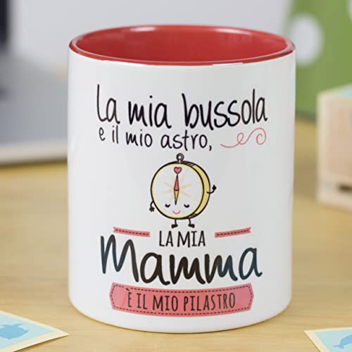 LA MENTE ES MARAVILLOSA - Keramiktasse mit Phrase Originelles auf Italienisch, Tasse Kaffee und Tee 330 ml |La Mia Bussola e il Mio Astro, la Mia Mamma è il Mio Pilastro| von LA MENTE ES MARAVILLOSA