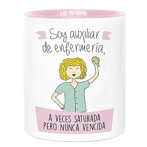 LA MENTE ES MARAVILLOSA - Keramiktasse mit Phrase Originelles auf Spanisch, Tasse Kaffee und Tee 330 ml |Soy Auxiliar de Enfermería, a veces Saturada Pero Nunca Vencida| von LA MENTE ES MARAVILLOSA