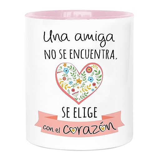 LA MENTE ES MARAVILLOSA - Keramiktasse mit Satz und Zeichnung | Una Amiga no se Encuentra, se Elige con el Corazón | 330 ml, Originelles Geschenk für Eine Besondere Person, Tasse Kaffe von LA MENTE ES MARAVILLOSA