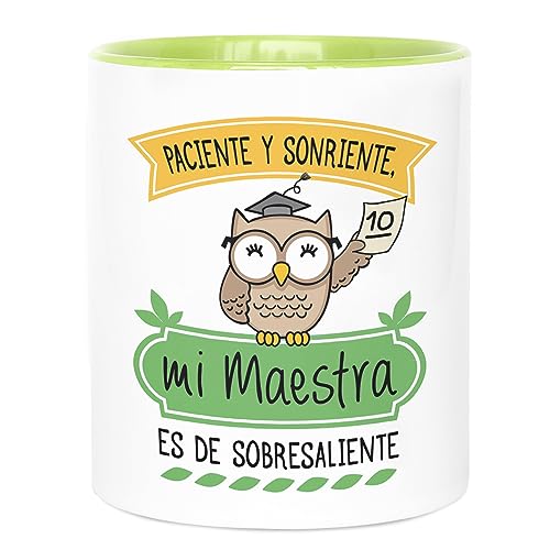 LA MENTE ES MARAVILLOSA - Keramiktasse mit Satz und Zeichnung | Paciente y Sonriente, mi Maestra es de Sobresaliente | 330 ml, Originelles Geschenk für Eine Besondere Person, Tasse Kaffee von LA MENTE ES MARAVILLOSA