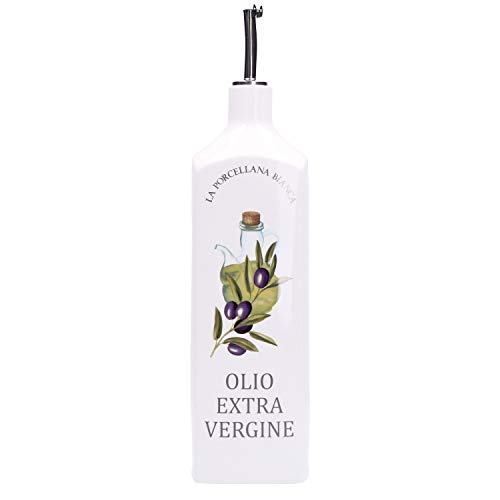 LA PORCELLANA Bianca, Ölflasche für die Küche, quadratisch, Porzellan, 1,1 l Fassungsvermögen von LA PORCELLANA BIANCA