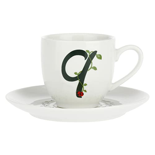 PORCELLANA Solotua Kaffeetasse mit Untertasse Buchstabe Q 85 ml in Geschenkbox von LA PORCELLANA BIANCA