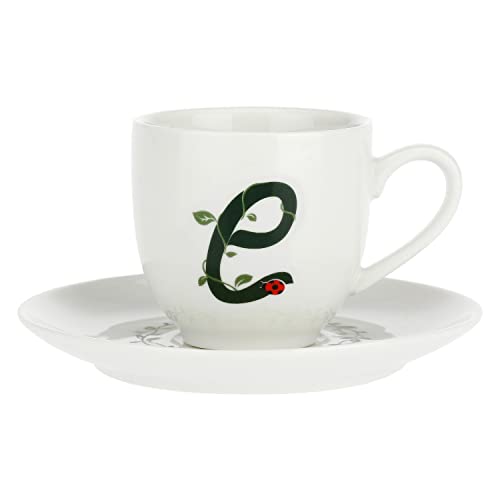 PORCELLANA Solotua Kaffeetasse mit Untertasse Buchstabe E 85 ml in Geschenkbox von LA PORCELLANA BIANCA