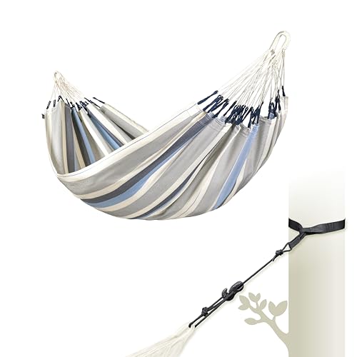 LA SIESTA® Brisa Hängematte & Baum- & Pfosten-Befestigung, Gurten für Baumen Balken & Pfosten - Wetterfeste Hängematte Stoff, Indoor Outdoor Hängematte für Garten Balkon - Einzel Hängematten, Sea Salt von LA SIESTA