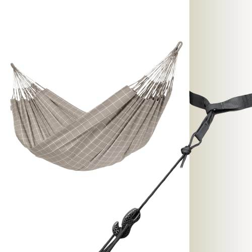 LA SIESTA® - Brisa - Klassische Doppel + Baum- & Pfosten-Befestigung Hängematte, handgefertigt in Kolumbien, mit 160 cm Breite für entspannte Momente drinnen und draußen. (Almond) von LA SIESTA