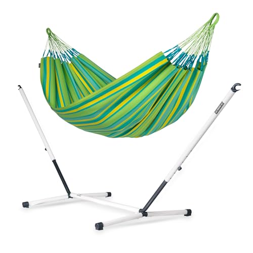 LA SIESTA® - Brisa - Klassische Doppel + Stahl-Gestell Hängematte, handgefertigt in Kolumbien, mit 160 cm Breite für entspannte Momente drinnen und draußen. (Lime) von LA SIESTA