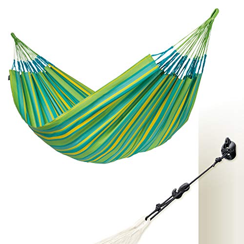 LA SIESTA® - Brisa - Kingsize + Multizweck-Befestigung Hängematte, handgefertigt in Kolumbien, mit 180 cm Breite für entspannte Momente drinnen und draußen. (Lime) von LA SIESTA