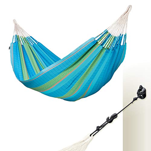 LA SIESTA - Flora Curaçao - Klassische Hängematte Kingsize aus Bio-Baumwolle + CasaMount Black - Mehrzweck-Befestigung von LA SIESTA
