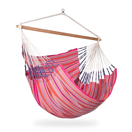 La Siesta®- Habana Hängesessel Comfort Size für Entspannung & Stil: 360° Drehgelenk, hochwertiges Bambusholz - GOTS-zertifizierte Baumwolle.(Flamingo) von LA SIESTA