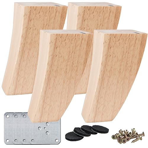 LA VANE 15cm Holz Möbelfüße, 4 Stück Massivholz Gebogen DIY Ersatz Möbelbeine mit Montageplatten & Schrauben für Sofa Schrank Couch Liegestuhl Sessel von LA VANE