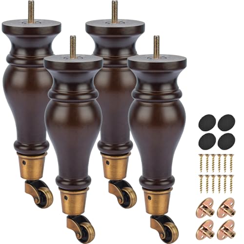 LA VANE 22cm Holz Möbelfüße mit Lenkrollen, 4 Stück Massivholz Spindel DIY Ersatz Möbelbeine mit Rollen & M8 Montageplatten & Schrauben für Sofa Schrank Sessel Ottomane Liegestuhl LA VANE 22cm Holz Möbelfüße mit Lenkrollen, 4 Stück Massivholz Spindel DIY Ersatz Möbelbeine mit Rollen & M8 Montageplatten & Schrauben für Sofa Schrank Sessel Ottomane Liegestuhl von LA VANE