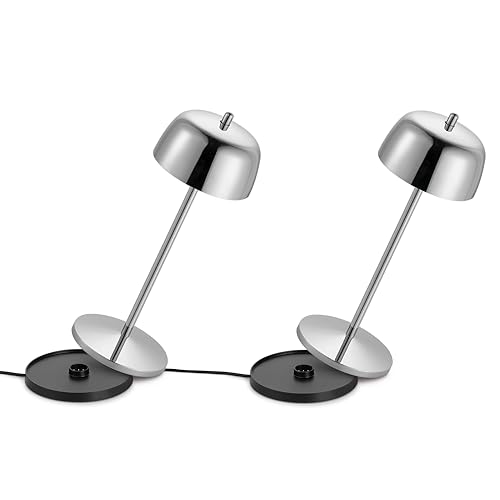 Theta 2x Dimmbare LED Akku Tischlampe - Kabellose Aufladbar Tischleuche im Italienischem Design, 2700-4000K, 9-24 Std. Designed by Zafferano LVL (Silber) von LA VILLE LUMIÈRE