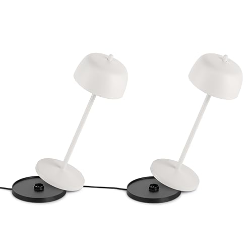 Theta 2x Dimmbare LED Akku Tischlampe - Kabellose Aufladbar Tischleuche im Italienischem Design, Indoor & Outdoor IP65, 2700-4000K, 9-24 Std. Designed by Zafferano LVL (Weiß) von LA VILLE LUMIÈRE