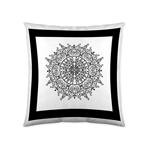 LA Mandala Frame Kissenbezug, Weiß, Schwarz, ohne Füllung von LA