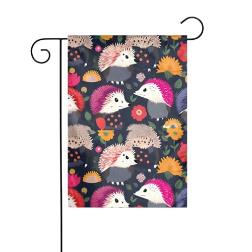 LAABBE Gartenflaggenmast mit Blumen-Igel, bedruckt, für den Außenbereich, Innenhof, Dekoration, modisch, 30,5 x 45,7 cm von LAABBE