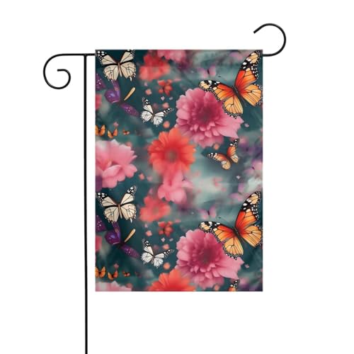 LAABBE Gartenflaggenmast mit Blumen und Schmetterlingen bedruckt, für den Außenbereich, Innenhof, Dekoration, modisch, 30,5 x 45,7 cm von LAABBE