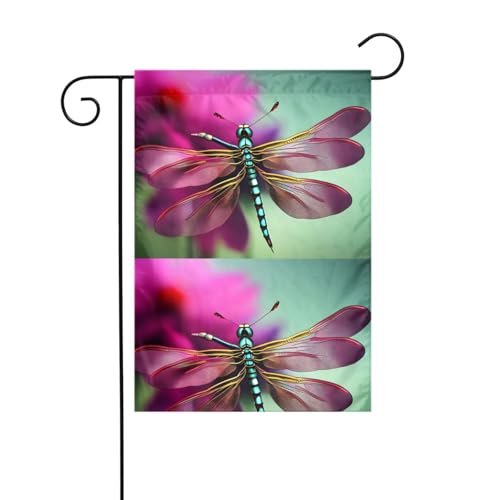 LAABBE Libelle auf der Blume, bedruckt, Gartenflaggenmast für den Außenbereich, Innenhof, Dekoration, modisch, 30,5 x 45,7 cm von LAABBE