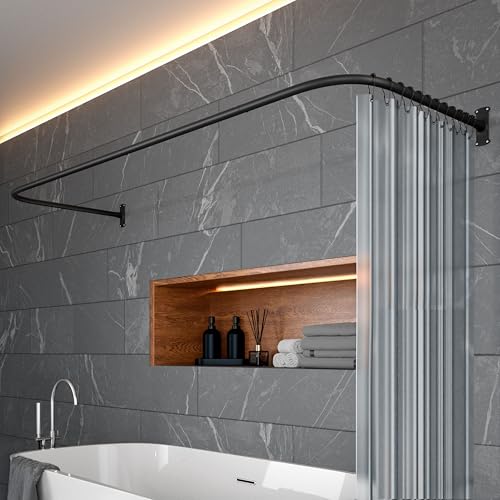 Duschvorhangstange L Form & Duschstange U Form 6 in 1 System inkl. 12 Ringe - Stabile Winkelstange Duschvorhang ohne Deckenhalterung - Duschstange Ecke Rostfrei - Duschvorhangstange Badewanne & Dusche Duschvorhangstange L Form & Duschstange U Form 6 in 1 System inkl. 12 Ringe - Stabile Winkelstange Duschvorhang ohne Deckenhalterung - Duschstange Ecke Rostfrei - Duschvorhangstange Badewanne & Dusche von LAAKFELD