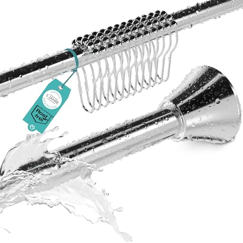 Duschvorhangstange ohne Bohren inkl. 12 Ringe - Stabile 120-215cm Teleskop Duschstange ohne Bohren aus Edelstahl rostfrei - Duschvorhang Stangen Set - Teleskopstange Dusche & Badewanne von LAAKFELD