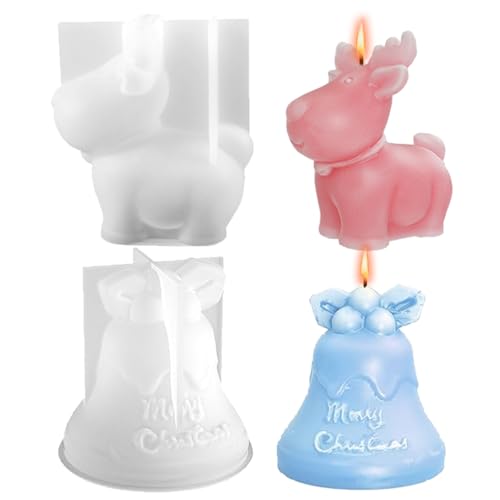 2pcs 3D Rentier & Bell Weihnachten Silikonformen, DIY -Epoxidharzformen zur Herstellung von Wachs, Aromatherapie Kerze, Seifendekor, Weihnachtsharzformen 2pcs 3D Rentier & Bell Weihnachten Silikonformen, DIY -Epoxidharzformen zur Herstellung von Wachs, Aromatherapie Kerze, Seifendekor, Weihnachtsharzformen von LAANCOO