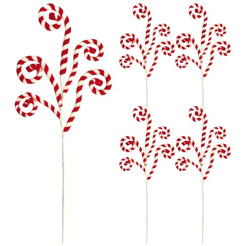 5 Stück Weihnachtsbaum Dekorationen, Weihnachten Wolle Candy Curly Pick Xmas Tree Topper Rot Weihnachten Picks Weihnachten Ornamente für Home Office Vase Party Dekorationen von LAANCOO