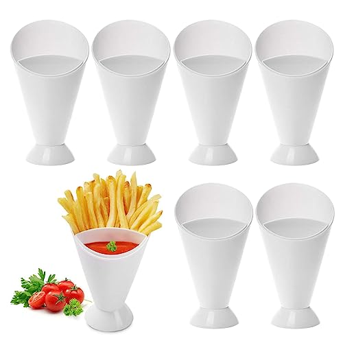 6 Stück Kegelförmiger Pommes Frites Halter, Kunststoff Pommes Frites Dip und Sauce Snack Halter Dipping Cup Dessert Platten Buffet Halter für Parteien Unterhaltung Freunde Gäste von LAANCOO