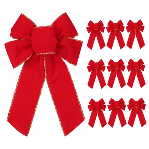 LAANCOO 10pcs rote Weihnachtsbögen mit Glitzer Goldkante 11, 9 x 7, 8 Zoll, großer Kranzbogen für Zaun, Treppe, Kamin, Türdekoration, rote Weihnachtsbögen von LAANCOO