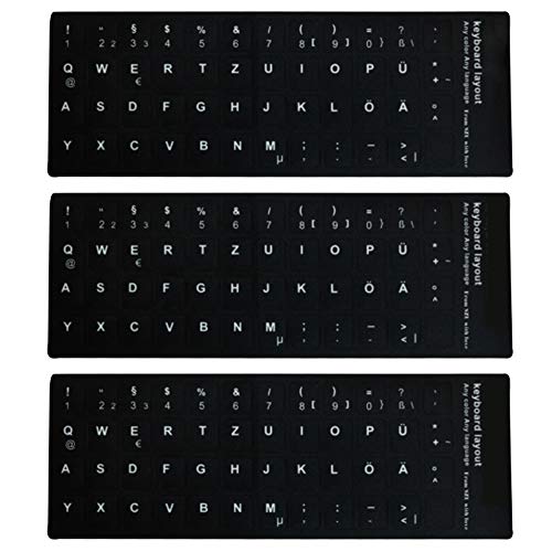 LAANCOO Deutsche Tastatur Aufkleber mit schwarzem Hintergrund weiße Beschriftung Deutsche Tastatur Rollenwechsler 3PCS von LAANCOO