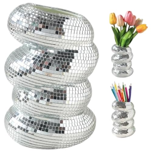 LAANCOO Disco -Ball -Pflanzer, einzigartige Disco -Ball -Vase, spiralreflektierende Mosaikvase, Spiegelpflanzerdekor für Zuhause, Office -Tisch Mittelstücke (Silber) 5, 9x3, 9 Zoll von LAANCOO