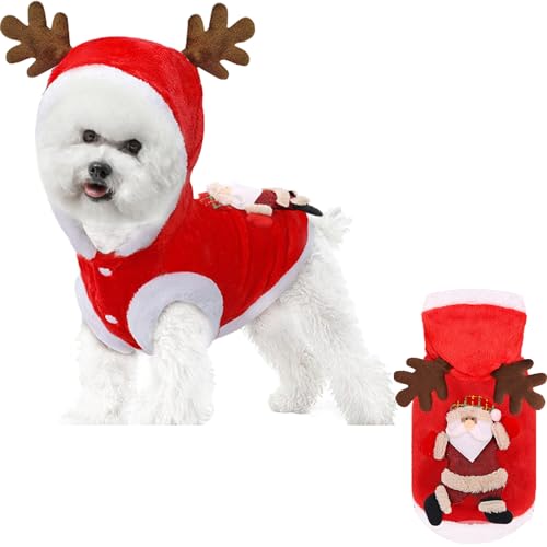 LAANCOO Hunde-Weihnachtskostüm, Hunde-Weihnachtsmann-Kostüm, Hund, Katze, Weihnachts-Feiertags-Outfit, Haustier-Weihnachtskleidung für kleine Hunde und Katzen, Größe L von LAANCOO