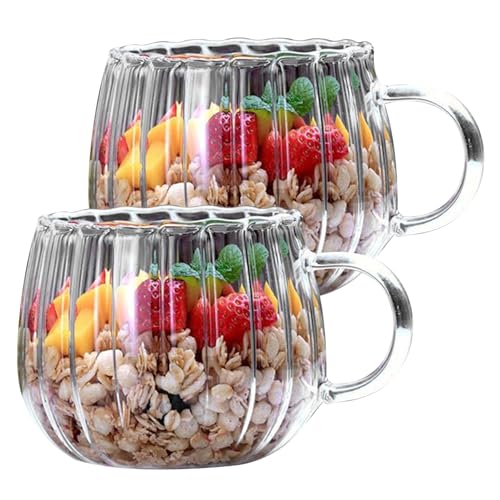 LAANCOO Kürbisbecher 2pcs Glas Kaffeetassen mit Griff vertikaler Streifen Kürbis Tasse Einfache Tee -Tassen -Suppe für Kaffee Tee Milchsaft EIS Thanksgiving Geschenk von LAANCOO