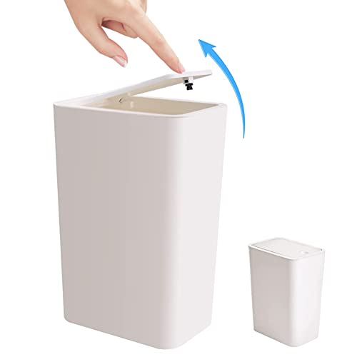 LAANCOO Mini -Mülleimer, Badezimmerbehälter 9,1 l kleiner Mülleimer weißer Abfallpapierbehälter mit Deckel Top Press Slim Mülldose für Home Office Schlafzimmer Küche von LAANCOO