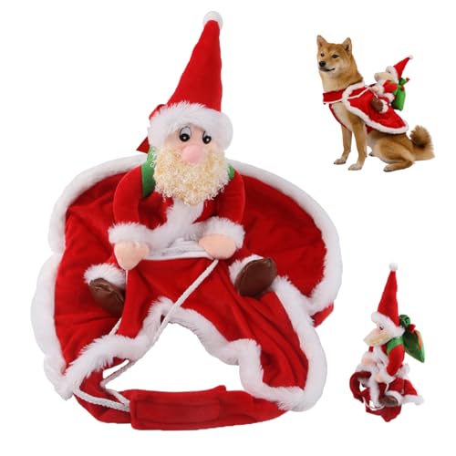 Santa Claus Riding Haustier Kostüm, Weihnachtshundkleidung für Haustiere unter 3 kg, Halloween -Cosplay -Party -Outfit, Rentierhundkostüm (en) von LAANCOO