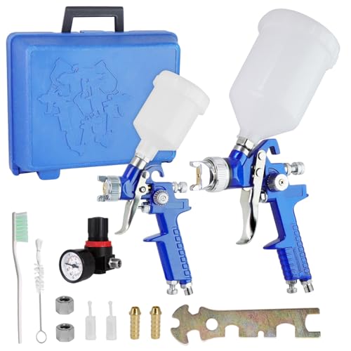 Sprühfarbenpistole, 1 Set professionelle Sprühfarbenpistole - 0, 8 mm & 1, 4 mm Düsenkit mit 125 ml & 600 ml Tasse, Handheld -Sprühgerät für Auto, Möbelmalerei von LAANCOO