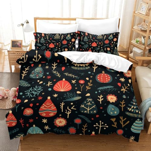 LABDUEOPB Christmas Theme Cute Patterns 3D Gedruckt Bettwäsche Sets 3 Teilig Bettbezug Mit Kissenbezügen Soft Microfaser Luxus Modern Mit Reißverschluss Für Erwachsene Und Kinder Double（200x200cm） von LABDUEOPB
