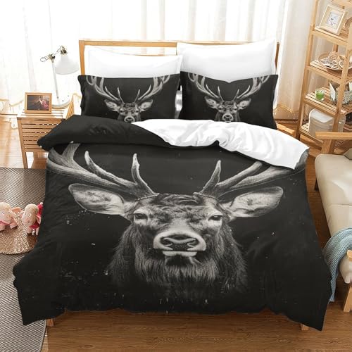LABDUEOPB Hirsch 3D Gedruckt Bettwäsche-Set 3 Teilig Bettbezug-Sets Mit Kissenbezug Soft Microfaser Luxus Modern Mit Reißverschluss Für Erwachsene Und Kinder Single（140x200cm） von LABDUEOPB