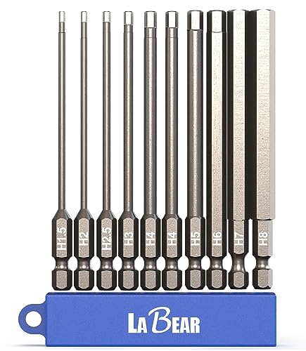 LABEAR - Metrisches Sechskant-Bit-Set, 10-teilig, S2-Stahl, 10,2 cm, metrische Sechskant-Bits zur Montage (H1,5, H2, H2,5, H3, H4, H5, H6, H7, H8) von LABEAR