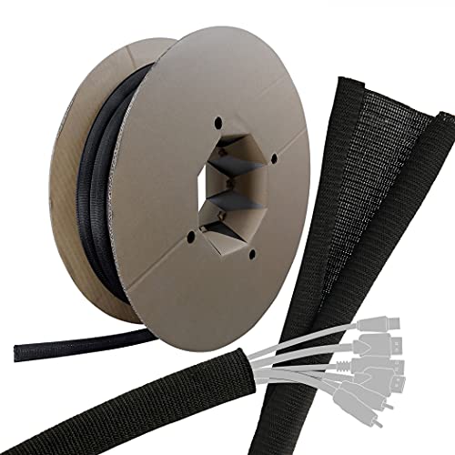 LABEL THE CABLE® 25m - 25mm (für 6-10 Kabel) Kabelschlauch Schwarz Selbstschließend, Kabelkanal flexibel, Kabelschutz Katze Hund, Kabel verstecken PC, Kabelmanagement Schreibtisch höhenverstellbar von LABEL THE CABLE