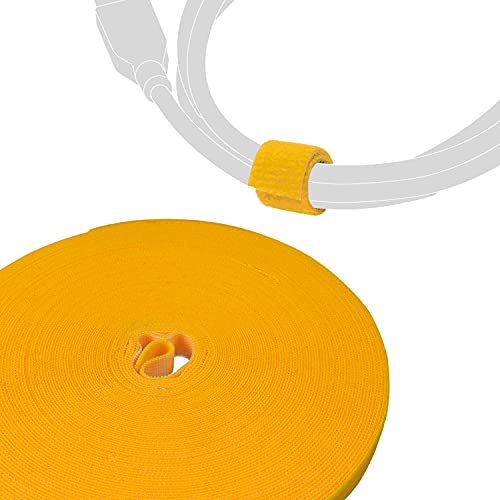 LABEL THE CABLE® 25m Klettband beidseitig gelb, Klett Kabelbinder, doppelseitig, wiederverschließbar, Klettbinder für das Perfekte Kabelmanagement, auch als Pflanzenbinder - Velours-Qualität von LABEL THE CABLE