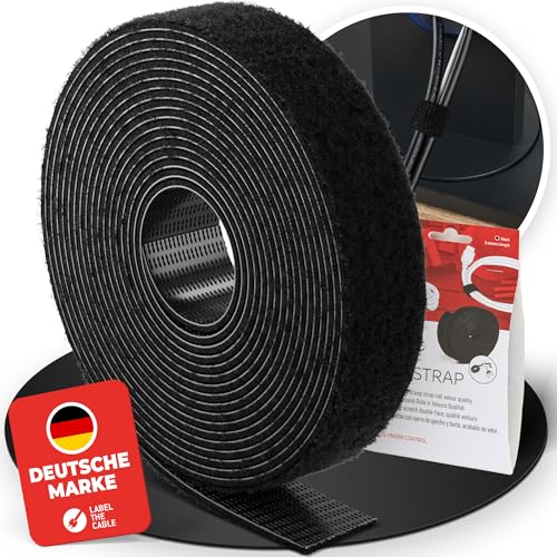 Label the cable® 3m Klettband beidseitig schwarz, Klett Kabelbinder wiederverschließbar aus doppelseitigem Klettband zum Bündeln von Kabeln, für das Perfekte Kabelmanagement - Velours-Qualität von LABEL THE CABLE