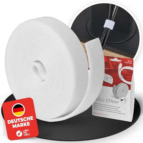 LABEL THE CABLE® 3m Klettband beidseitig weiß, Klett Kabelbinder, doppelseitig, wiederverschließbar, Klettbinder für das Perfekte Kabelmanagement, auch als Pflanzenbinder - Velours-Qualität von LABEL THE CABLE