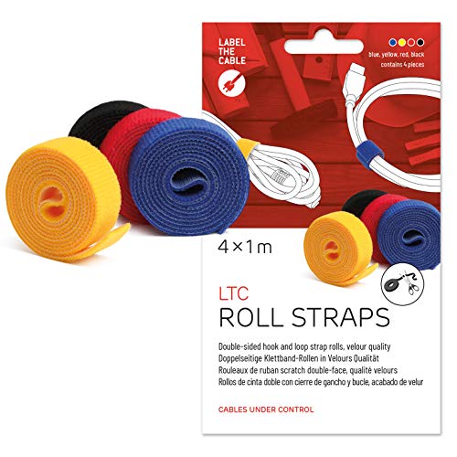 LABEL THE CABLE® 4x1m Klettband beidseitig bunt, Klett Kabelbinder wiederverschließbar, doppelseitig, zum Bündeln und Markieren von Kabeln, für das Perfekte Kabelmanagement - Velours-Qualität von LABEL THE CABLE
