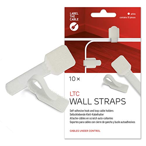 LABEL THE CABLE Selbstklebende Kabelhalter mit Klettverschluss für das Perfekte Kabelmanagement - Kabel Organizer für Wand und Schreibtisch - LTC WALL STRAPS - 10 Stück - Weiß - LTC 3120 von LABEL THE CABLE