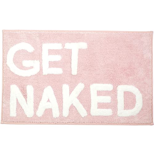 LABEND HOME Duschvorhang-Set mit Aufschrift Get Naked, lustiger Pfirsich-Badezimmerteppich, niedlicher lustiger Badteppich, rosa Badezimmerzubehör, waschbar von LABEND HOME
