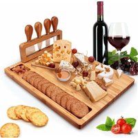 Lablanc - 1 Käsebrett, Servierplatte mit 4 Edelstahlmessern, Wurstbrett aus massivem Holz (14'' x 11'') von LABLANC