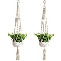 2 Stück Makramee-Pflanzenaufhänger, Baumwollseil, Makramee-Blumen-Hängekorb für Wand-Blumentöpfe, 100 cm - Lablanc 2 Stück Makramee-Pflanzenaufhänger, Baumwollseil, Makramee-Blumen-Hängekorb für Wand-Blumentöpfe, 100 cm - Lablanc von LABLANC
