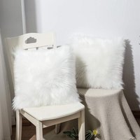 2er-Set Dekokissenbezüge aus weichem Kunstfell, Langflor, Lammfell – für Sofa (Weiß, 40 x 40 cm) von LABLANC