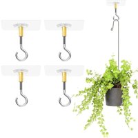 4 Stück selbstklebende Deckenhaken ohne Bohren, transparent zum Aufhängen von Pflanzen mit Edelstahlhaken, selbstklebend von LABLANC